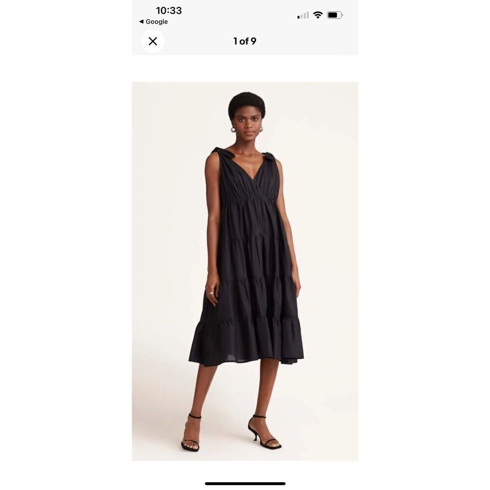 Merlette Solid Flor Midi Dress Black Cotton Tiered ruffles sleeveless